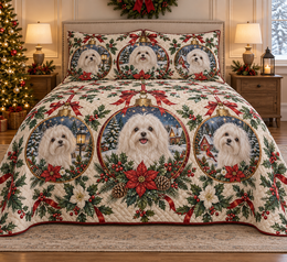 Maltese Ornament Medallions Christmas Quilt Set