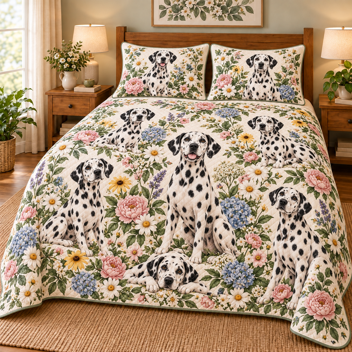 Dalmatian Cottage Floral Quilt Set, front bedroom view