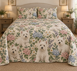 West Highland White Terrier Cottage Floral Quilt Set