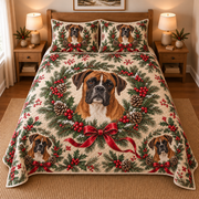 Boxer Christmas Wreath Quilt Set, front bedroom view