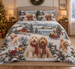 Labradoodle Vintage Postcards Christmas Quilt Set