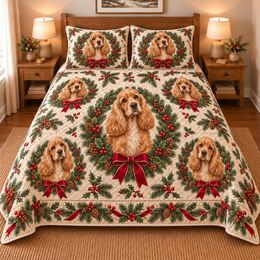 Cocker Spaniel Christmas Wreath Quilt Set