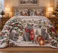 British Shorthair Cat Vintage Postcards Christmas Quilt Set