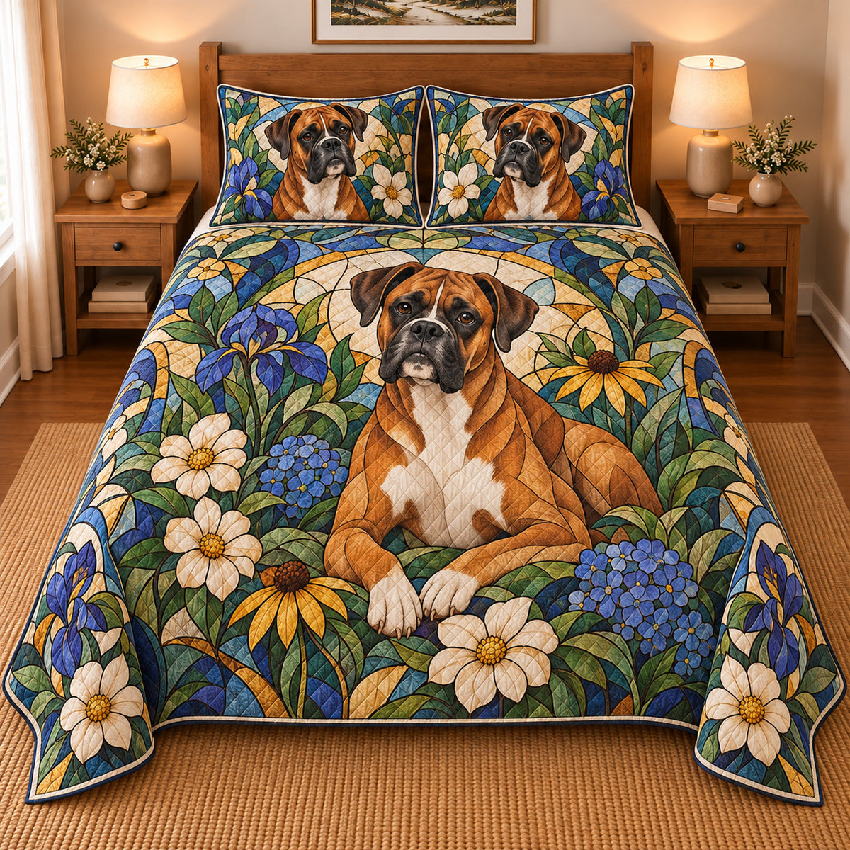Boxer Garden Stained Glass Quilt Set