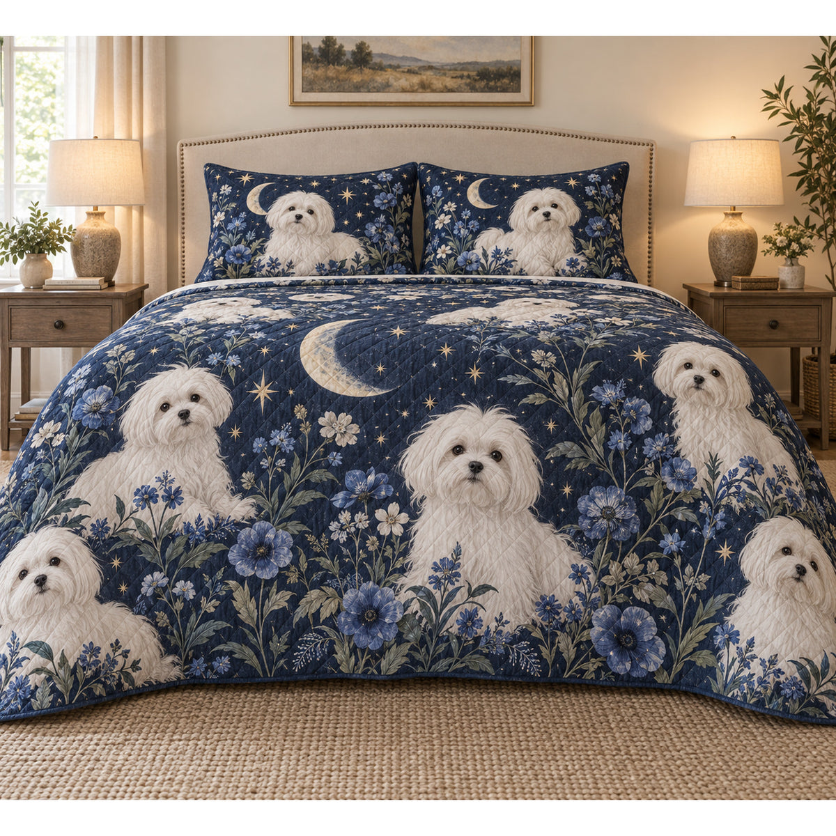 Maltese Celestial Night Quilt Set