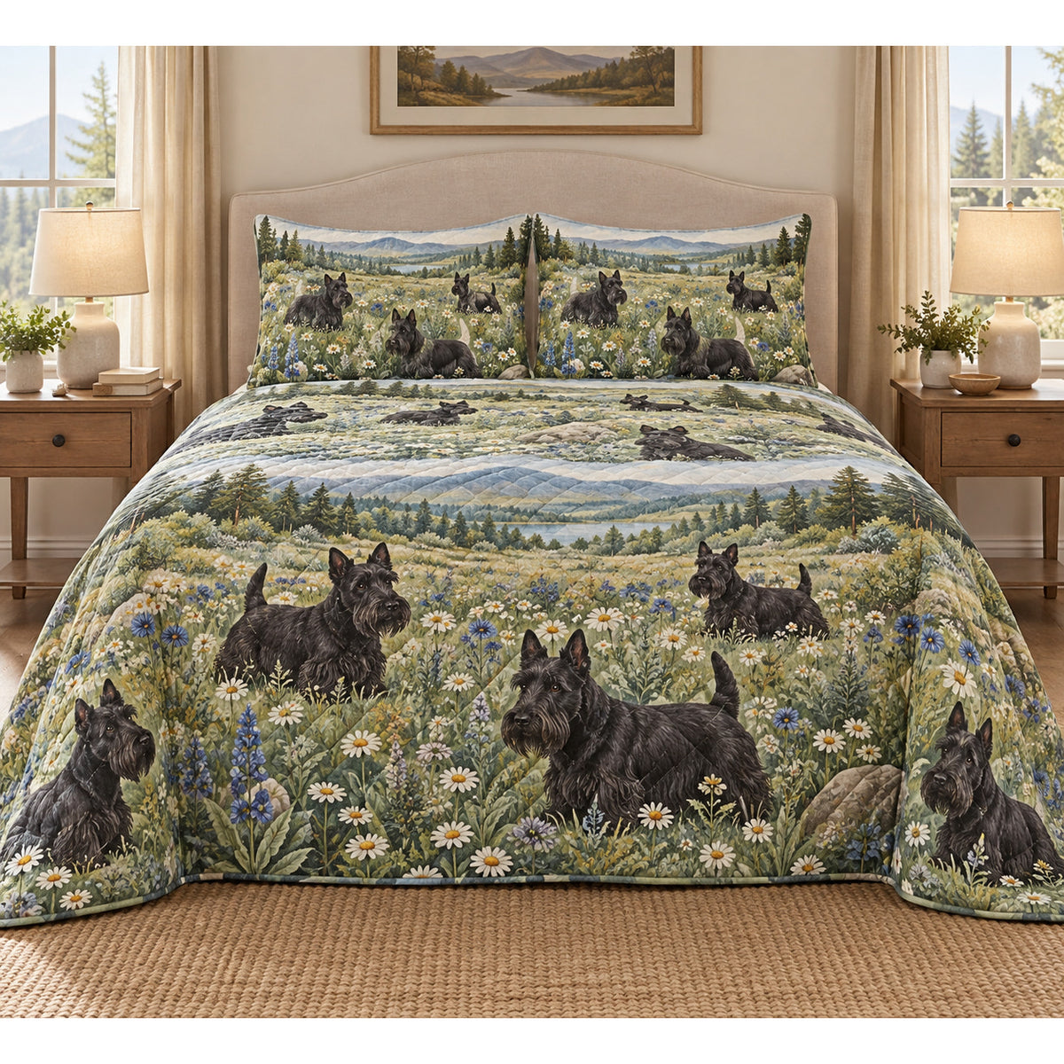 Scottish Terrier Wildflower Meadow Quilt Set