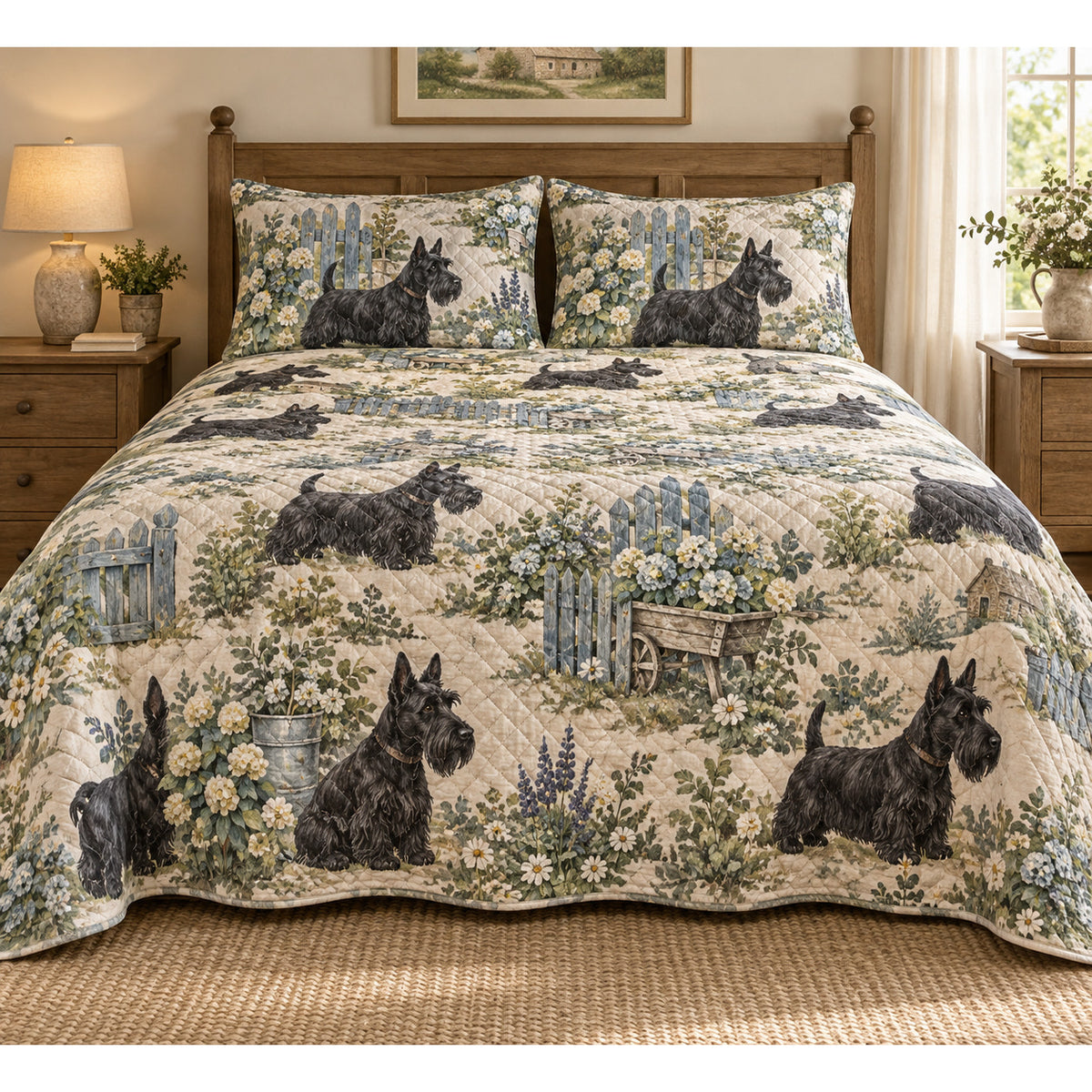 Scottish Terrier Rustic Farmhouse Quilt Set