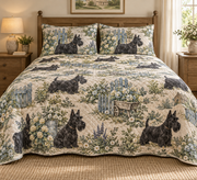 Scottish Terrier Rustic Farmhouse Quilt Set, front bedroom view