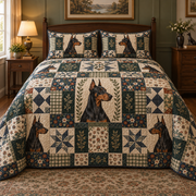 Doberman Pinscher Heritage Patchwork Quilt Set, front bedroom view