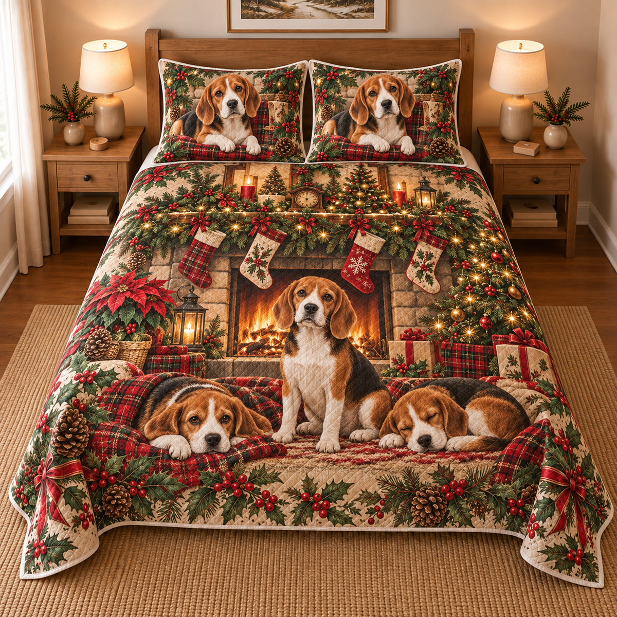 Beagle Stocking Mantel Christmas Quilt Set