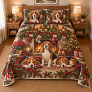 Beagle Stocking Mantel Christmas Quilt Set, front bedroom view