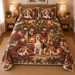 Beagle Stocking Mantel Christmas Quilt Set