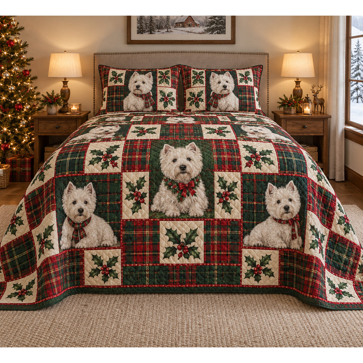 West Highland White Terrier Heritage Tartan Christmas Quilt Set