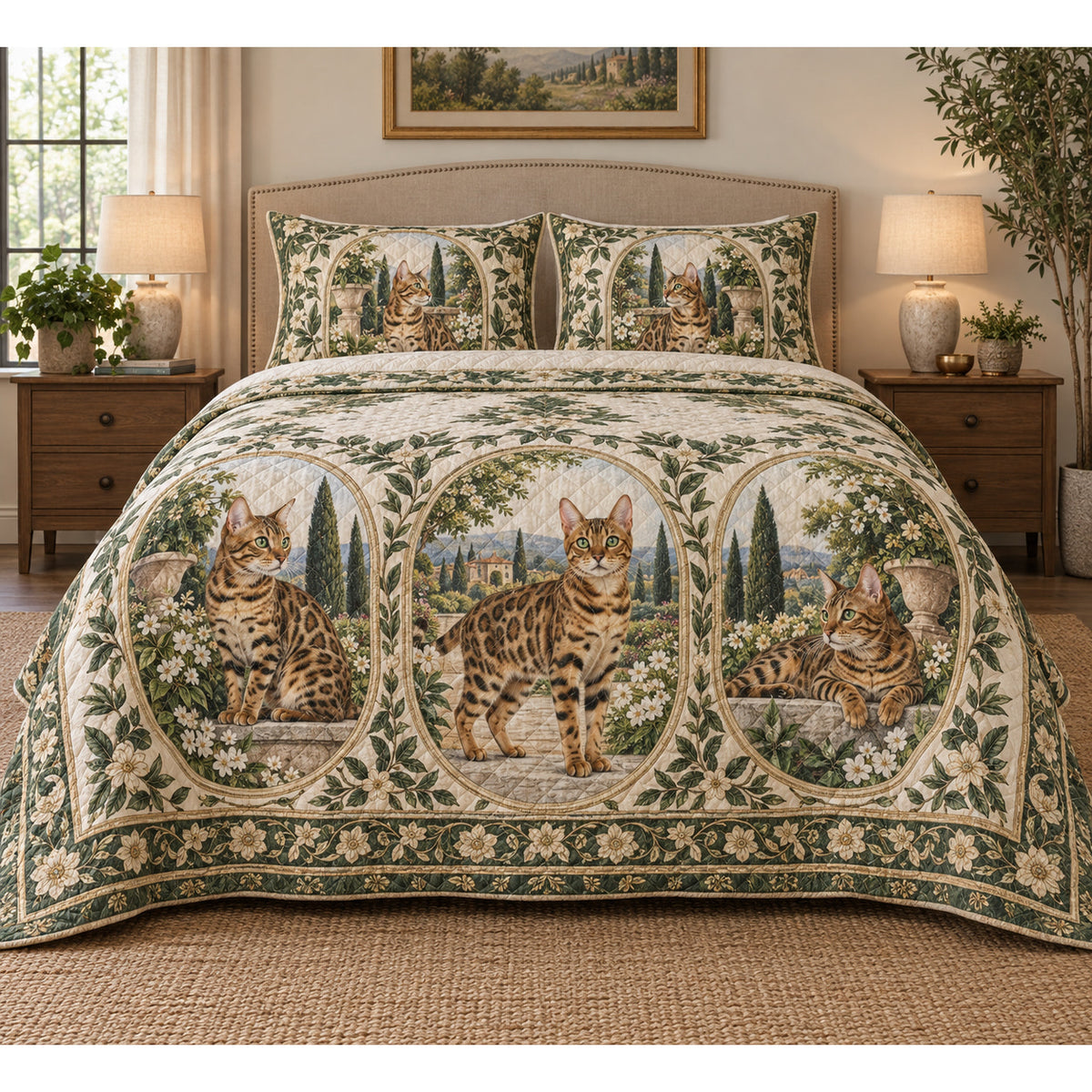 Bengal Cat Garden Cameos Quilt Set