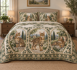 Bengal Cat Garden Cameos Quilt Set