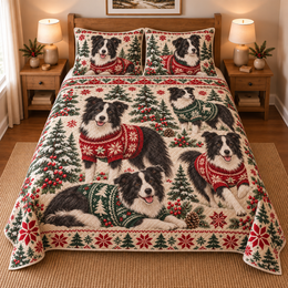 Border Collie Cozy Christmas Sweater Quilt Set