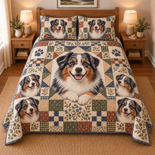 Australian Shepherd Heritage Patchwork Quilt Set, front bedroom view