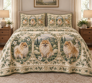 Pomeranian Garden Cameos Quilt Set, front bedroom view