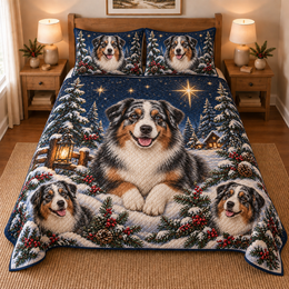 Australian Shepherd Starlit Christmas Forest Quilt Set