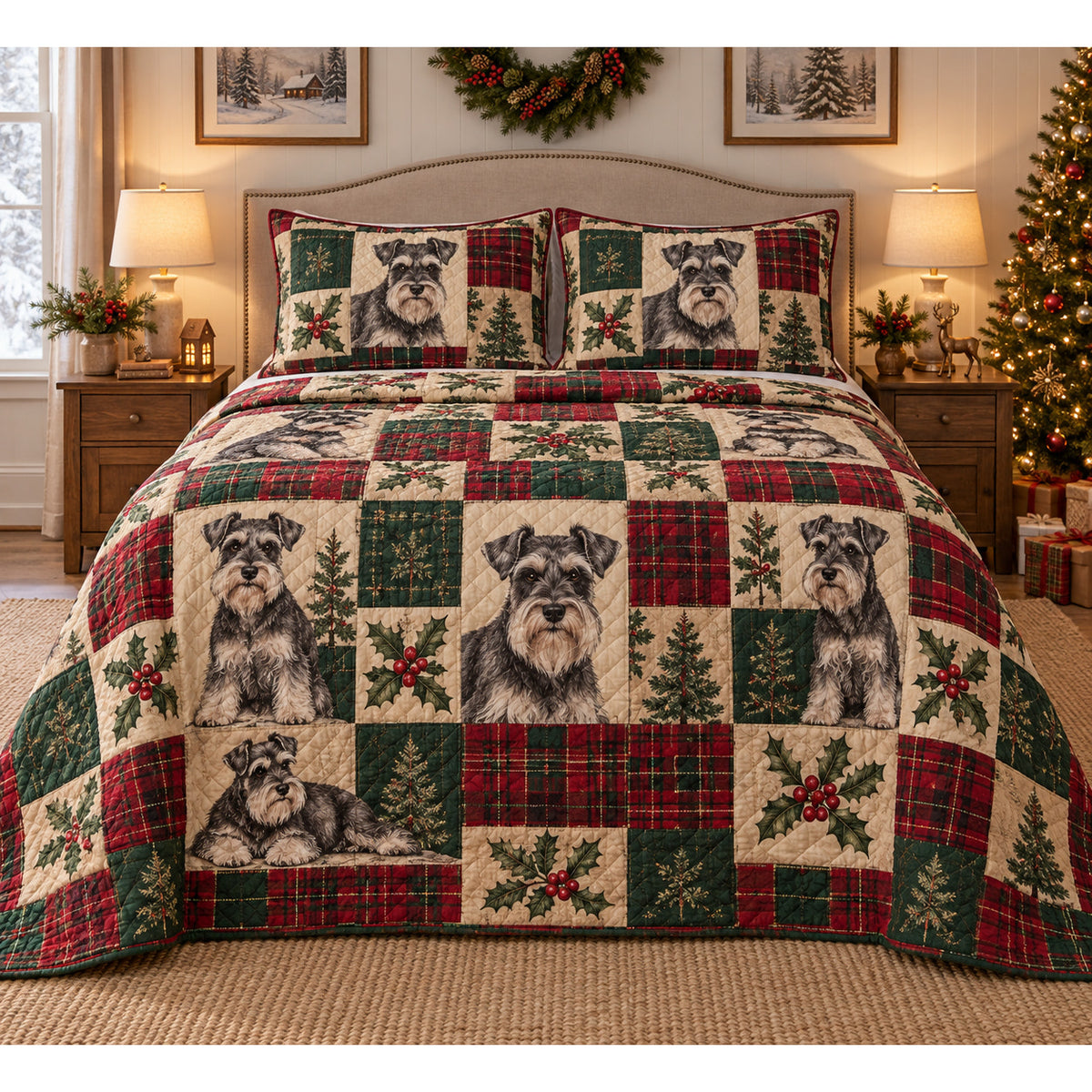 Schnauzer Heritage Tartan Christmas Quilt Set