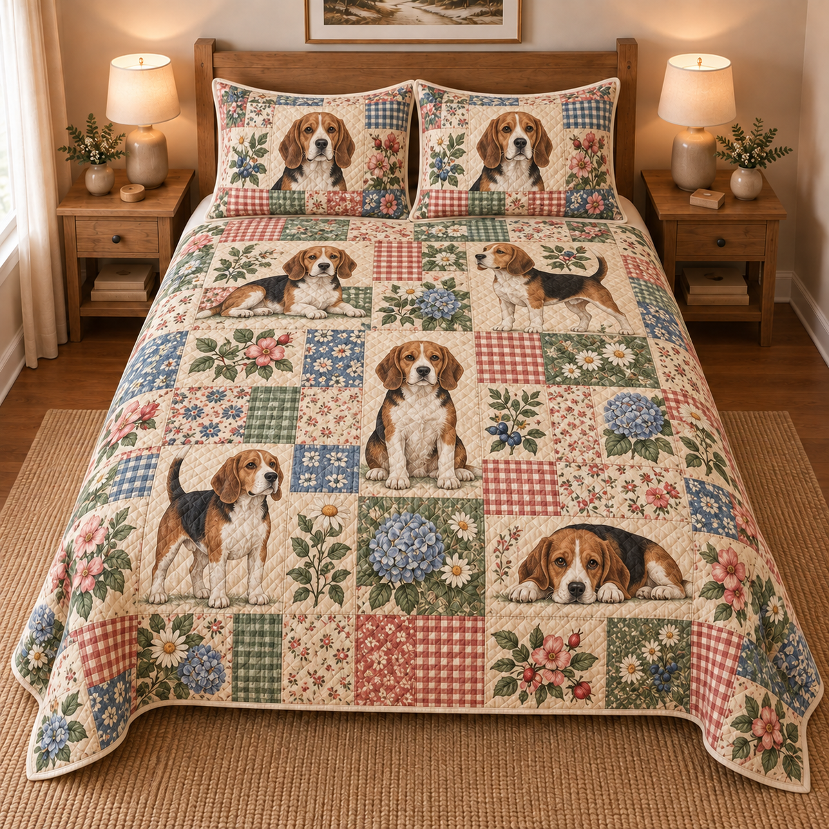 Beagle Heritage Patchwork Quilt Set, front bedroom view
