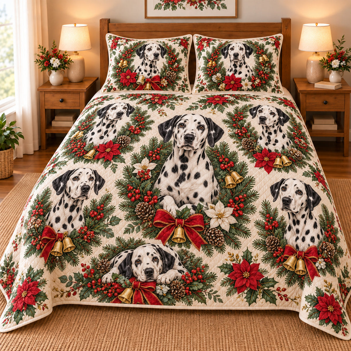 Dalmatian Christmas Wreath Quilt Set