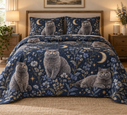 British Shorthair Cat Celestial Night Quilt Set, front bedroom view