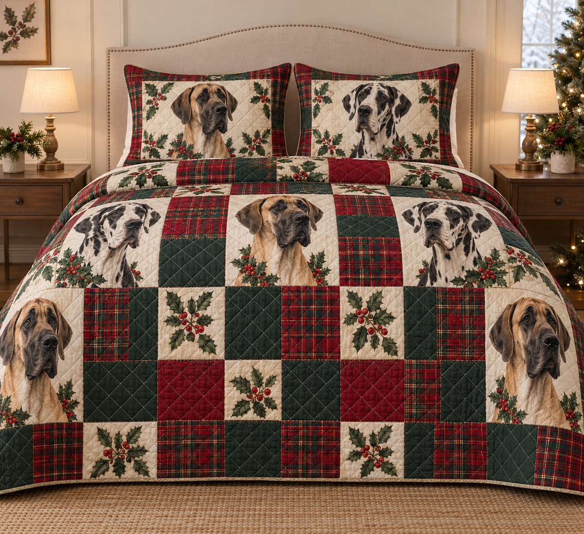 Great Dane Heritage Tartan Christmas Quilt Set, front bedroom view