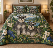 Schnauzer Garden Stained Glass Quilt Set, front bedroom view