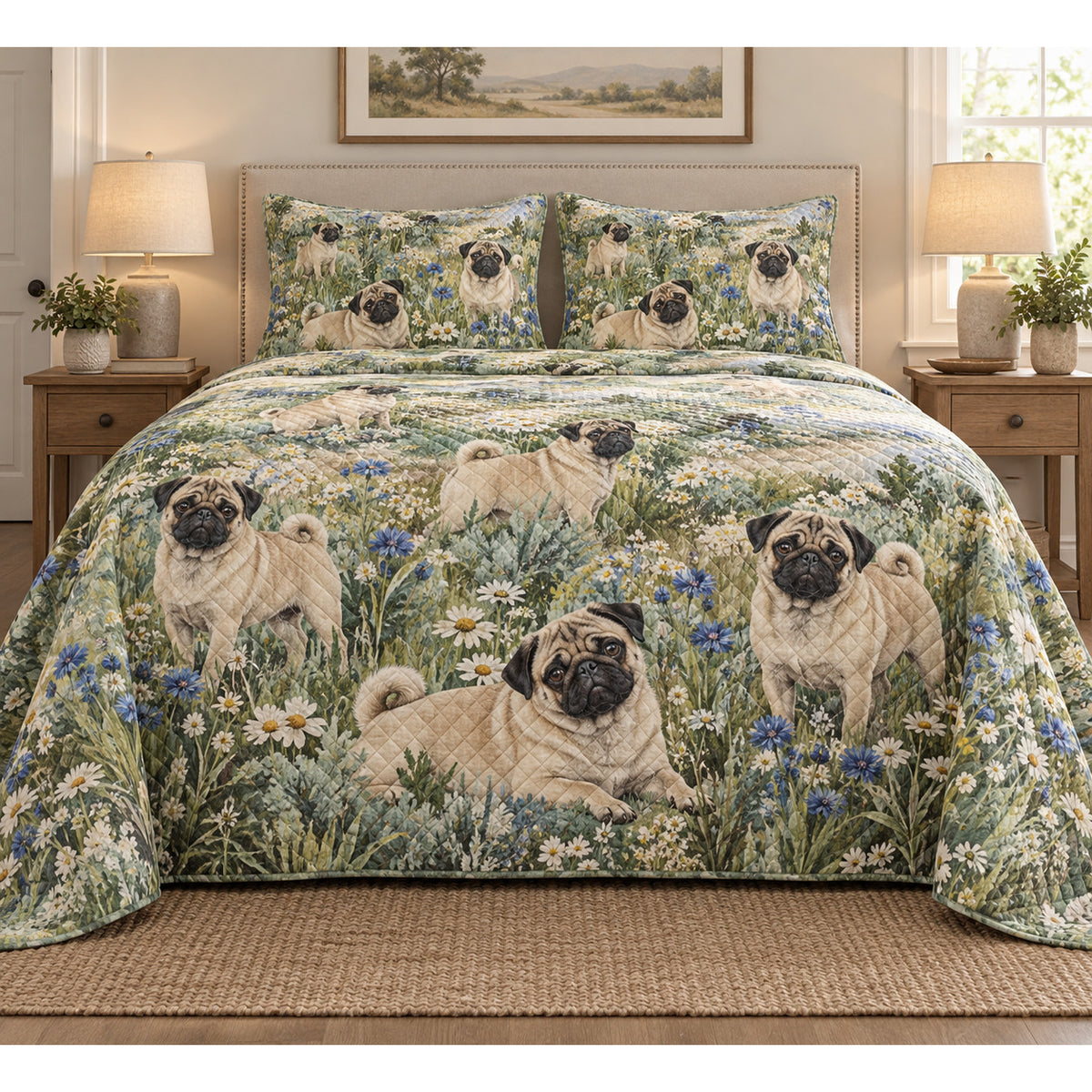 Pug Wildflower Meadow Quilt Set