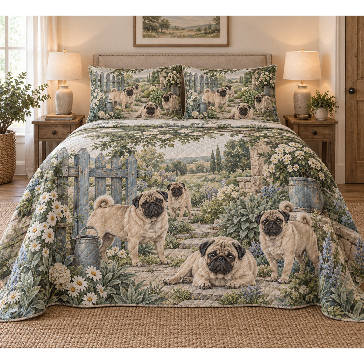 Pug Rustic Farmhouse Quilt Set
