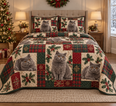 British Shorthair Cat Heritage Tartan Christmas Quilt Set
