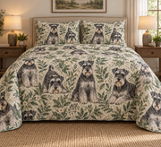 Schnauzer Spotted Botanical Quilt Set, front bedroom view