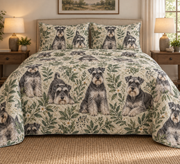 Schnauzer Spotted Botanical Quilt Set