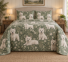 West Highland White Terrier Spotted Botanical Quilt Set