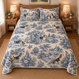 Beagle Blue Country Toile Quilt Set