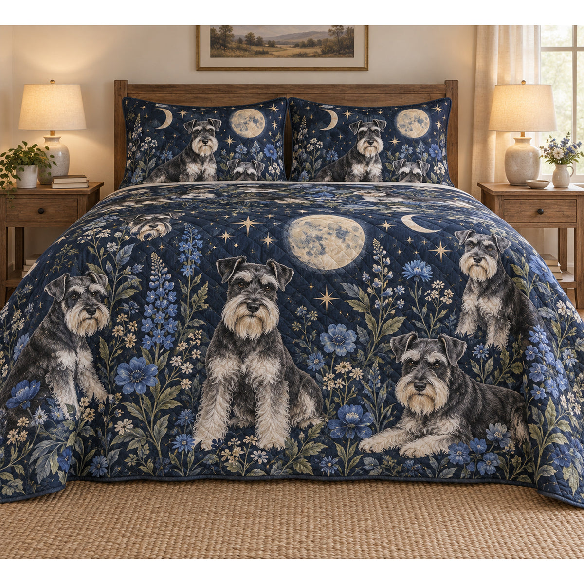 Schnauzer Celestial Night Quilt Set