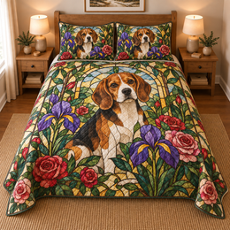 Beagle Garden Stained Glass Quilt Set