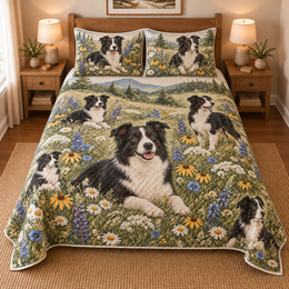 Border Collie Wildflower Meadow Quilt Set