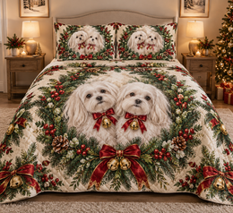 Maltese Christmas Wreath Quilt Set