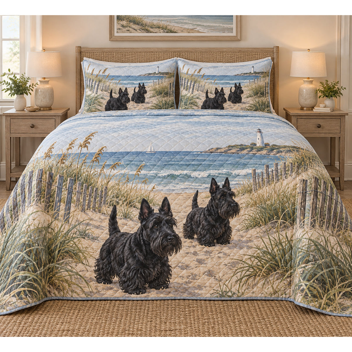Scottish Terrier Coastal Morning Quilt Set