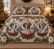Great Dane Ornament Medallions Christmas Quilt Set, front bedroom view