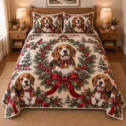 Beagle Christmas Wreath Quilt Set