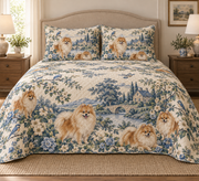 Pomeranian Blue Country Toile Quilt Set, front bedroom view