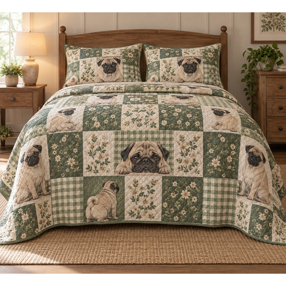 Pug Heritage Patchwork Quilt Set