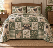 Pug Heritage Patchwork Quilt Set, front bedroom view