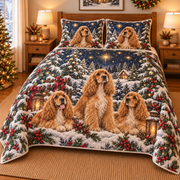Cocker Spaniel Starlit Christmas Forest Quilt Set, front bedroom view