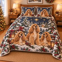 Cocker Spaniel Starlit Christmas Forest Quilt Set