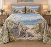 British Shorthair Cat Coastal Morning Quilt Set, front bedroom view