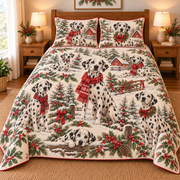 Dalmatian Vintage Postcards Christmas Quilt Set, front bedroom view